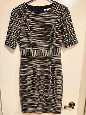 Trina Turk Brown and Cream Striped Midi Sheath Dress